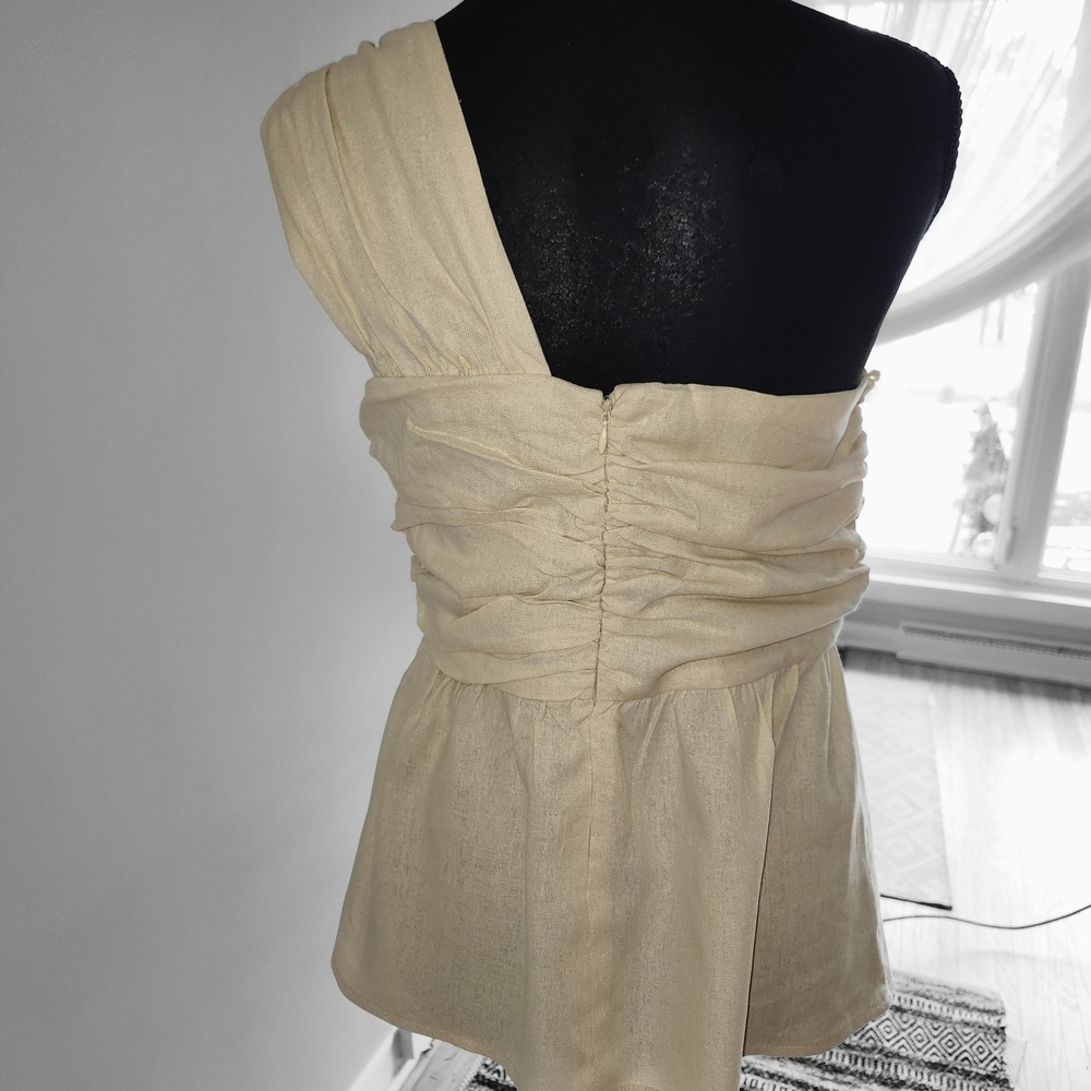 NWT INC International Concepts Cream One-Shoulder Blouse - Picture 2 of 5